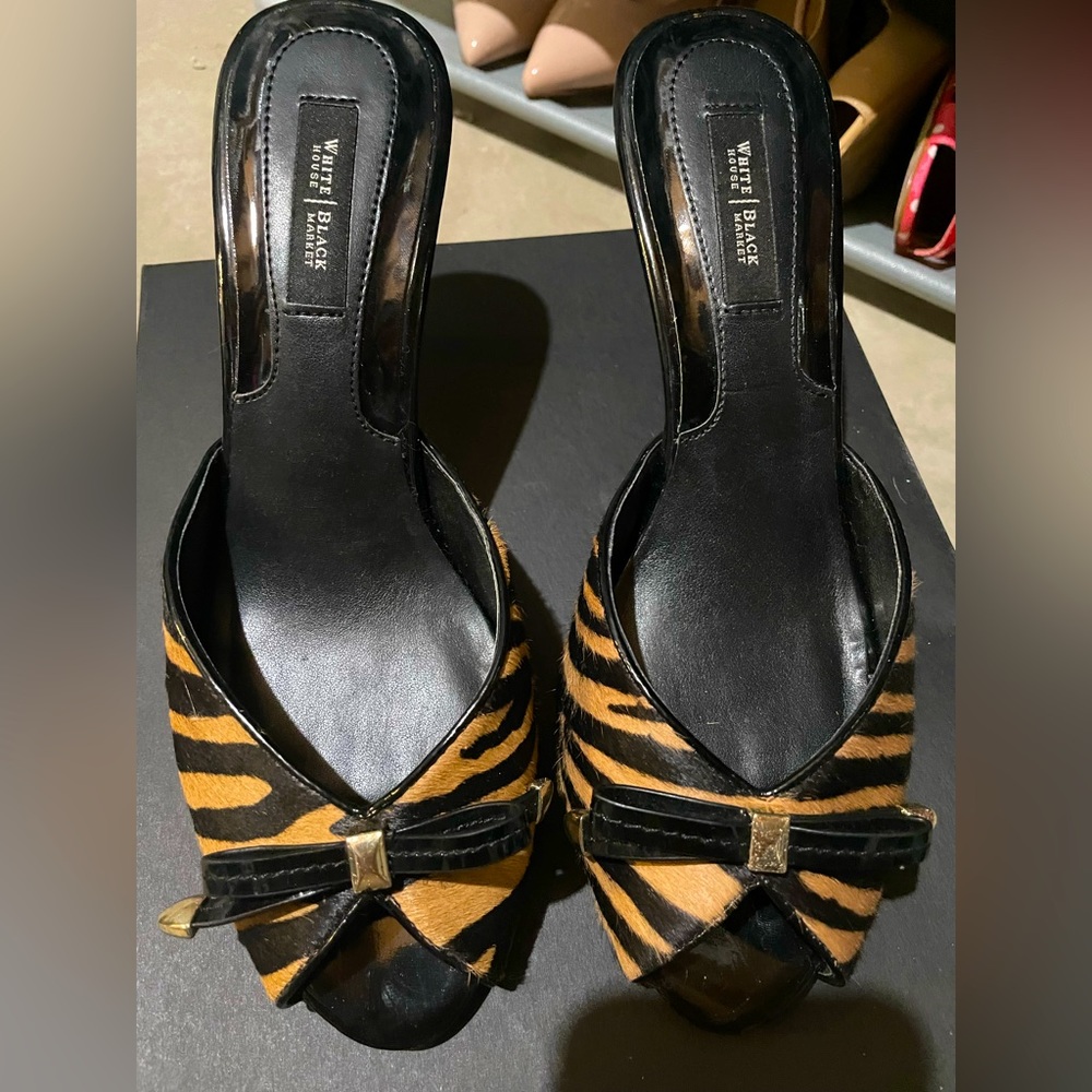 WHBM Calf Hair Slip On Kitten Heels 8.5